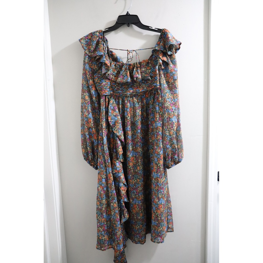 For Love & Lemons Brittany ditsy Floral Midi Dress Ruffle Trim Long Sleeve